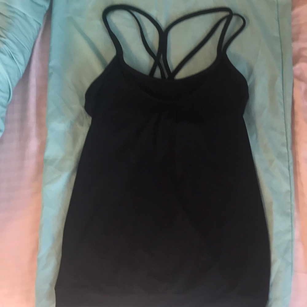 Athleta built in bra, open back mesh tank